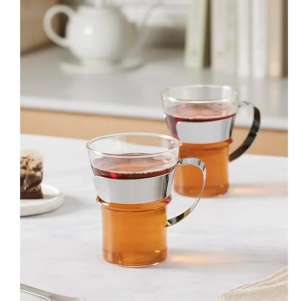 Bodum ASSAM Coffee Glass Set (Metal Handle, 12 oz) - Pack of 4